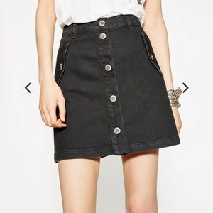 NWOT The Kooples Black Denim Skirt with Silver Flower Buttons